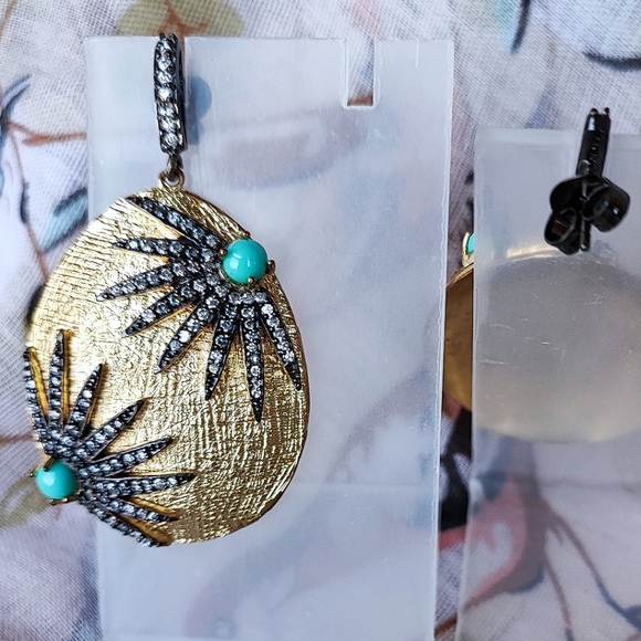 PJM Phoenix Jewelry Manufacturing Brushed Gold Faux Turquoise Pierced Earrings - Picture 2 of 8